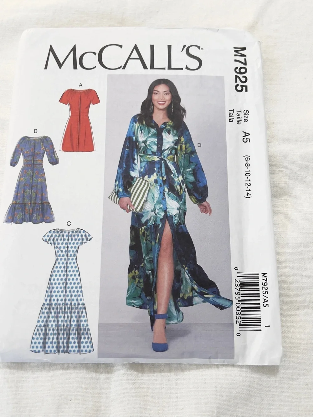 McCall’s M7925 Sewing Pattern Misses Dresses Size A5 6-14 Maxi Dress Uncut